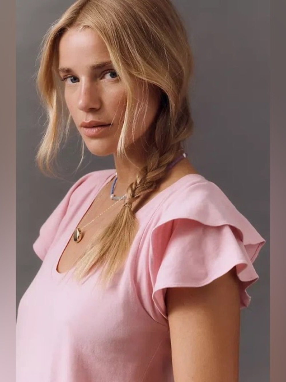 Maeve Anthropologie Scoop-Neck Flounce-Sleeve Tee